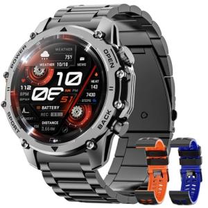 Hwagol Smart Watch Gifts for Dad(Calls/Answer),1.52'' Military Smart Watches for Men for Android iPhone,100+ Sport Modes/Heart Rate/Sleep Monitor Fitness Tracker,Two Accessories and Three Bands Kits