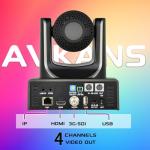 AVKANS PTZ Camera 30x Optical Zoom 3G-SDI USB IP Live Streaming AI Tracking Camera, PoE HDMI PTZ Cam for Church Event Livestream Services vMix OBS Wirecast