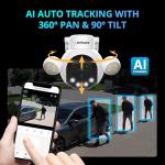 Defender AI Powered Sentinel 4K Wired Security Camera System, 360° PTZ Security Camera System with AI Tracking, Smart Human Detection, Blue-Red Light Deterrence, and Color Night Vision | 4 Cameras 1TB