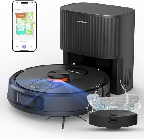 Robot Vacuum and Mop with Self-Emptying, 5000Pa Robotic Vacuum with LiDAR Navigation, Mapping, 60-Day Hands-Free Cleaning, No-Go Zones,Wi-Fi/App/Alexa Control, Ideal for Pet, Hard Floors, Carpet