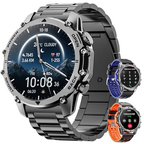 Hwagol Smart Watch Gifts for Dad(Calls/Answer),1.52'' Military Smart Watches for Men for Android iPhone,100+ Sport Modes/Heart Rate/Sleep Monitor Fitness Tracker,Two Accessories and Three Bands Kits