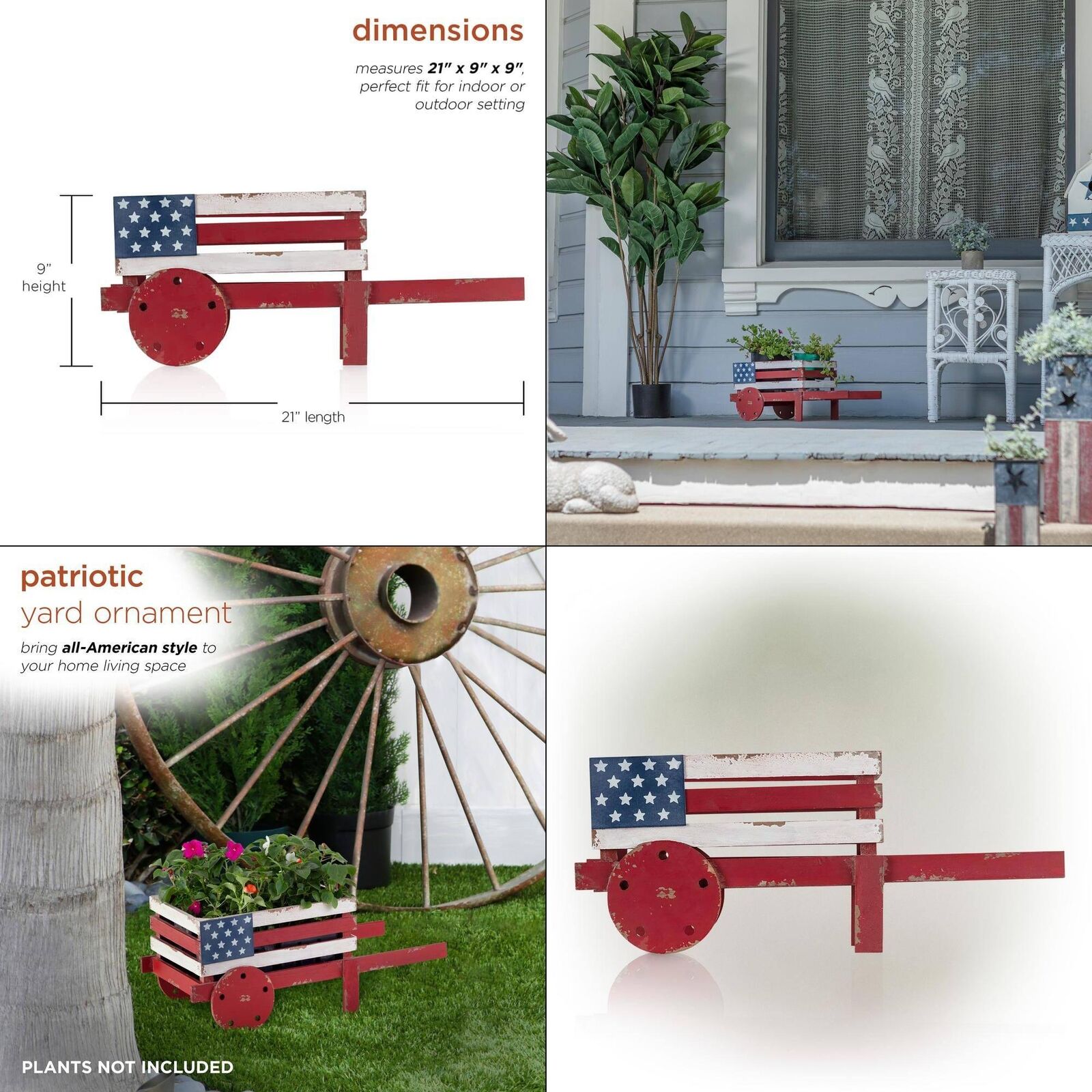 Patriotic Wooden American Flag Wheelbarrow Planter