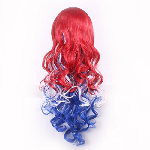 Two-Tone Red and Blue Ombre Curly Wig