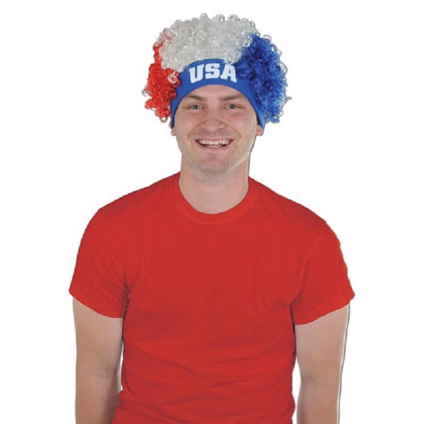 12-Pack Patriotic Red and Blue Men's Wigs