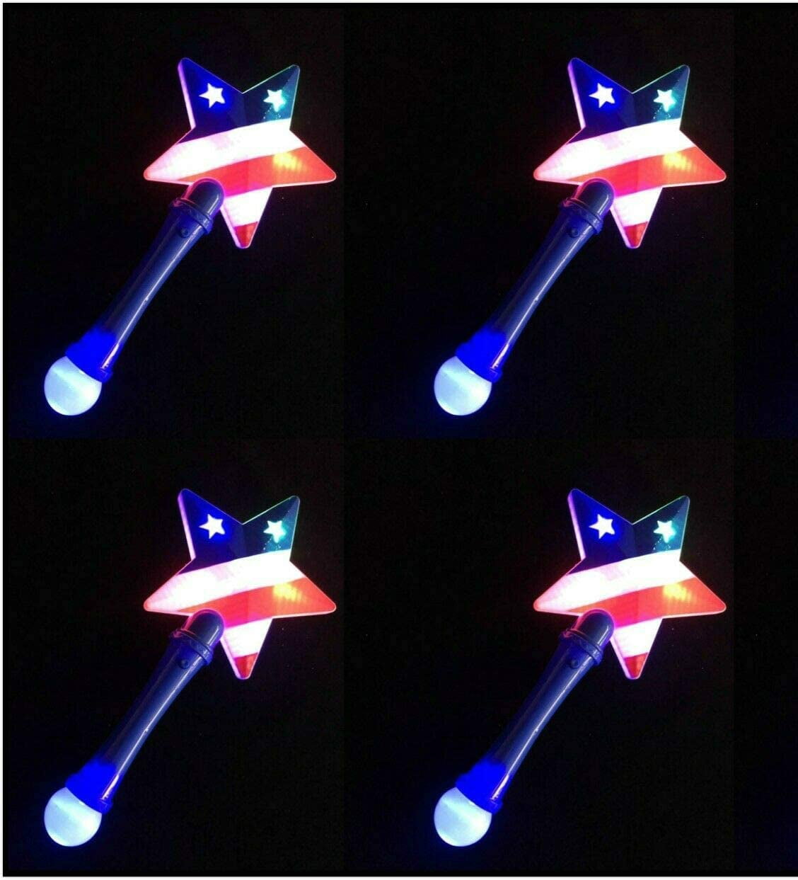 LED Star Wands - 4 Pack Patriotic Glow Sticks