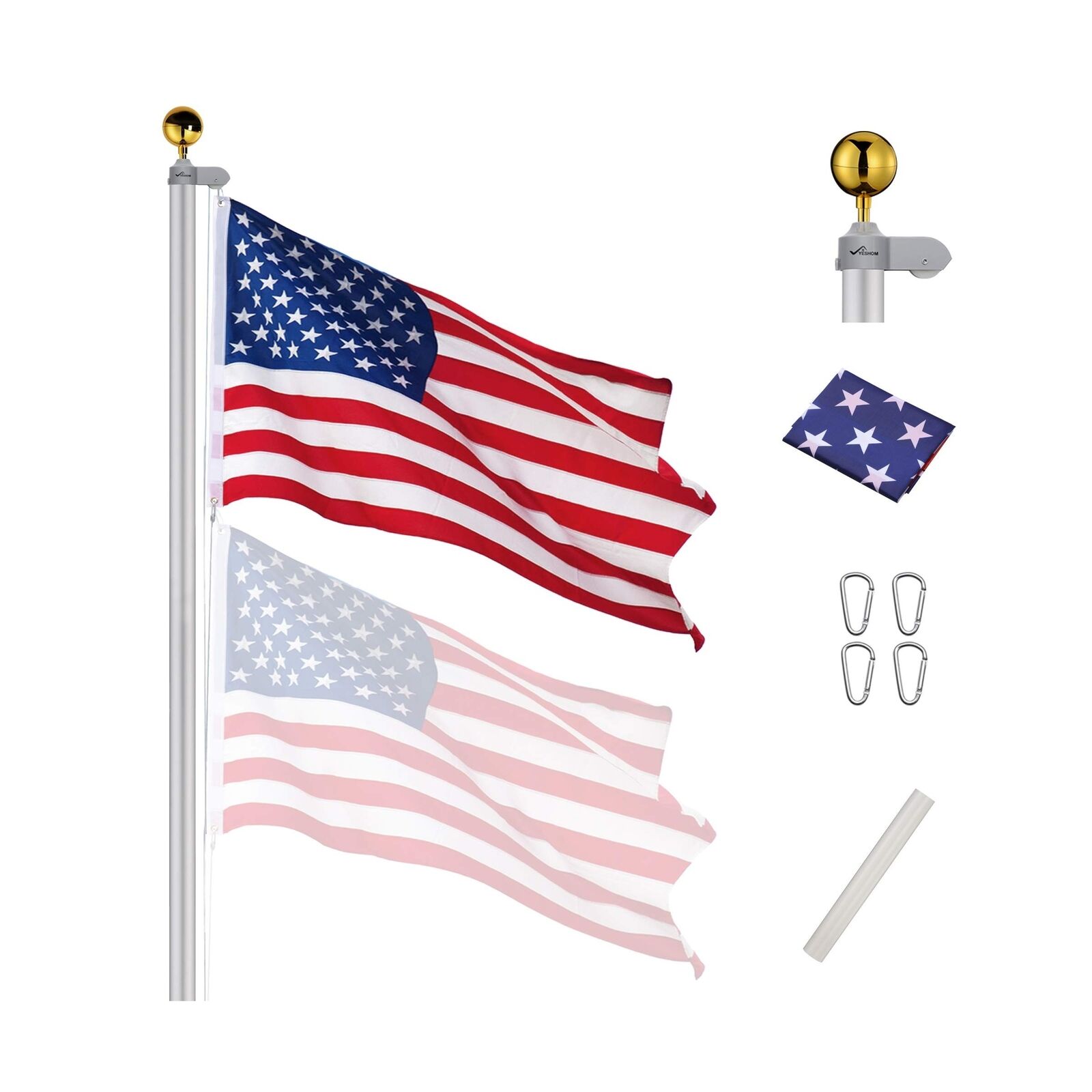 20ft Aluminum US Flagpole Kit with Flag