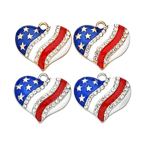 10-Pack American Flag Crystal Heart Star Charms