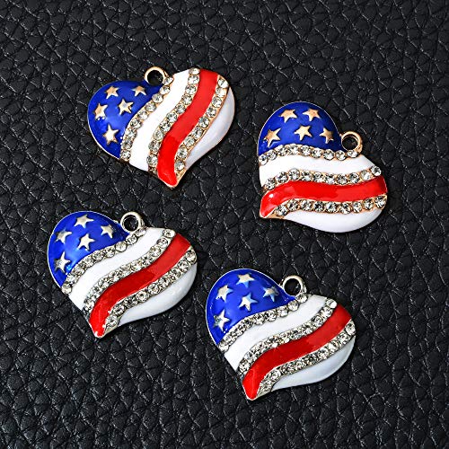 10-Pack American Flag Crystal Heart Star Charms