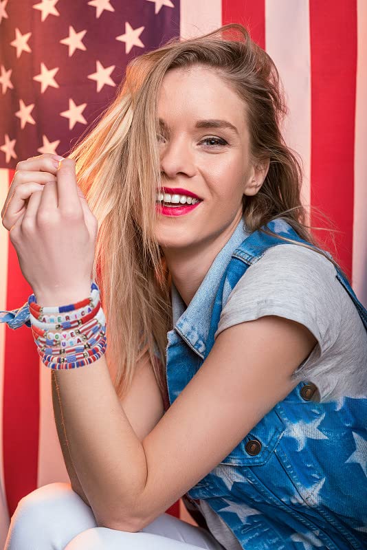 Patriotic Rainbow Beaded Bracelet for Women