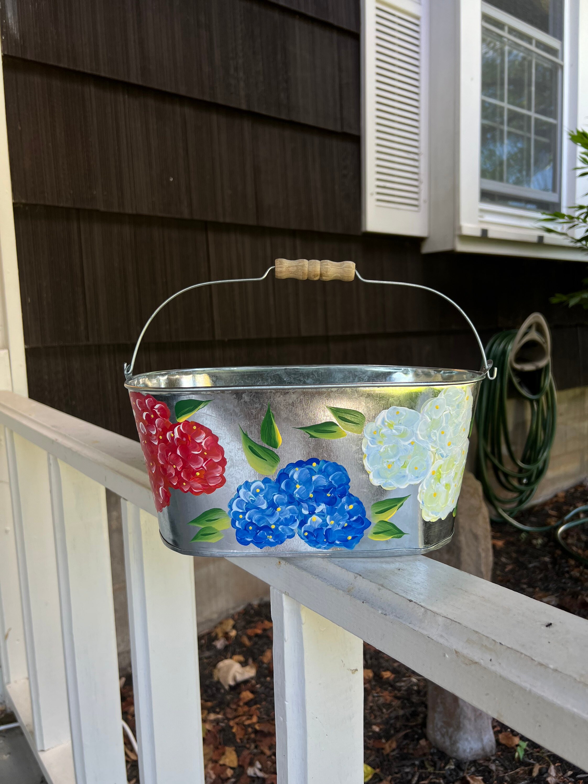 USA Flag Planter with Red, White, and Blue Hydrangeas