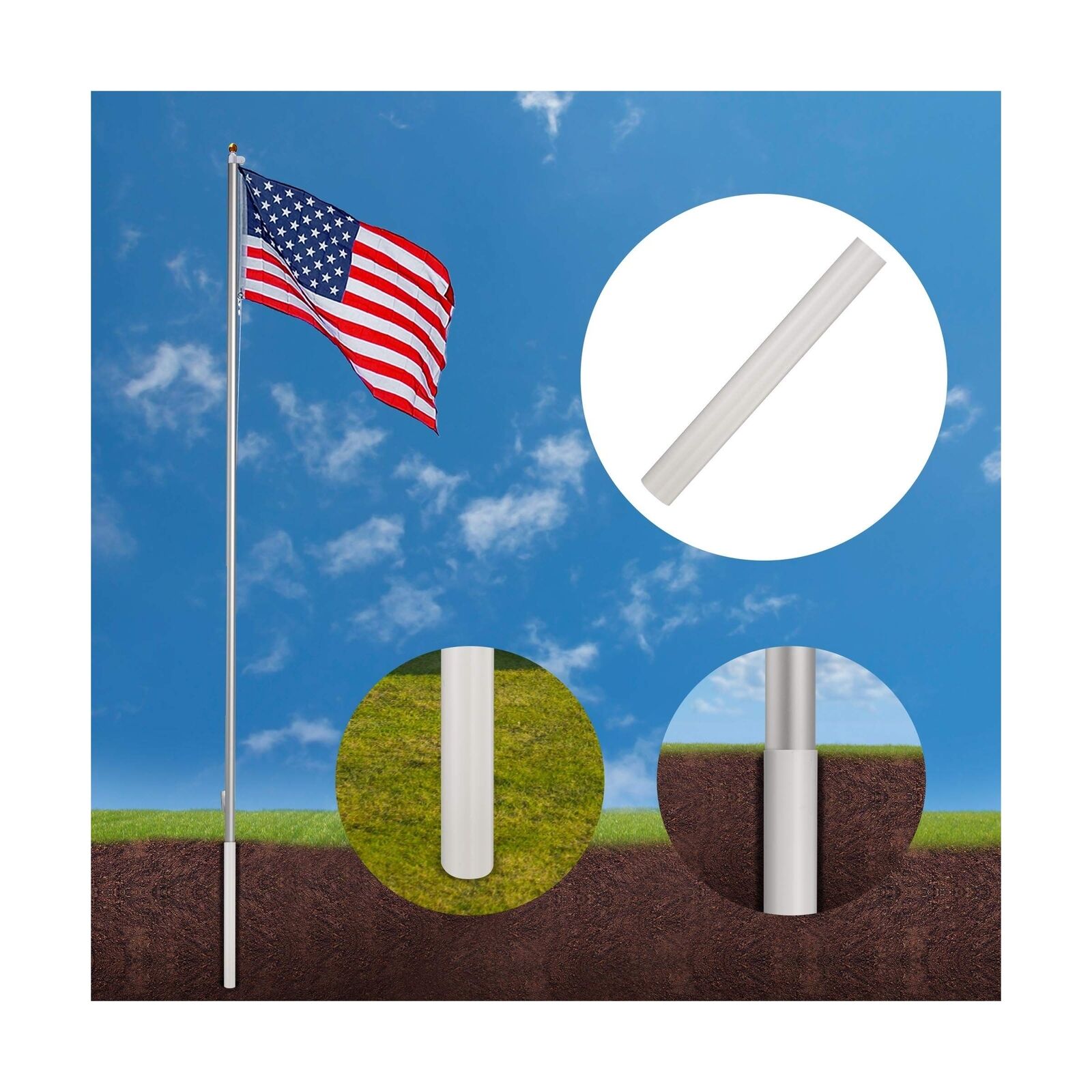 20ft Aluminum US Flagpole Kit with Flag