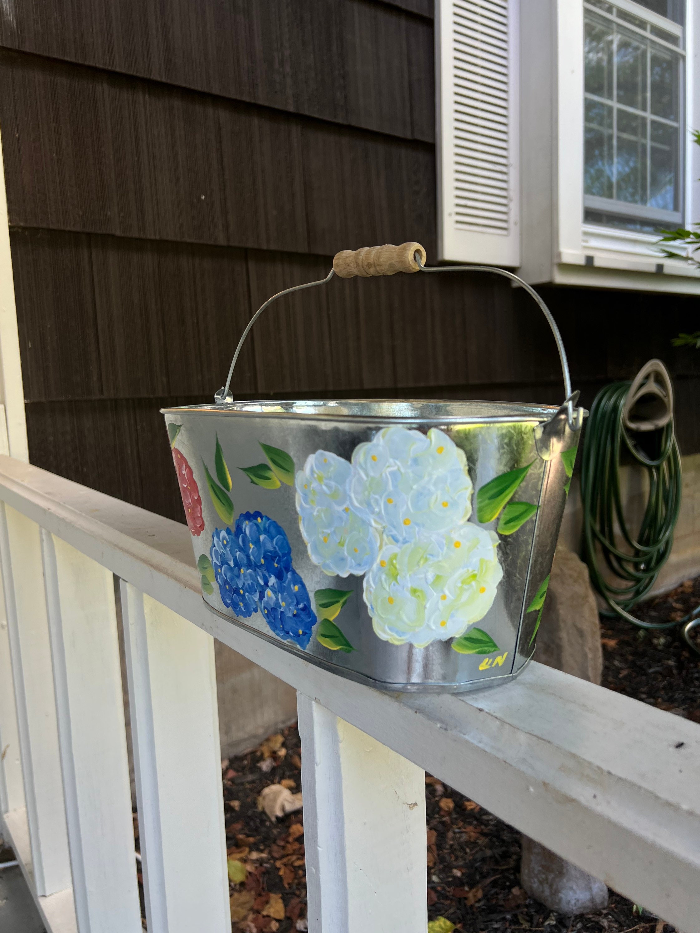 USA Flag Planter with Red, White, and Blue Hydrangeas