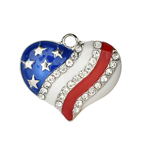 10-Pack American Flag Crystal Heart Star Charms