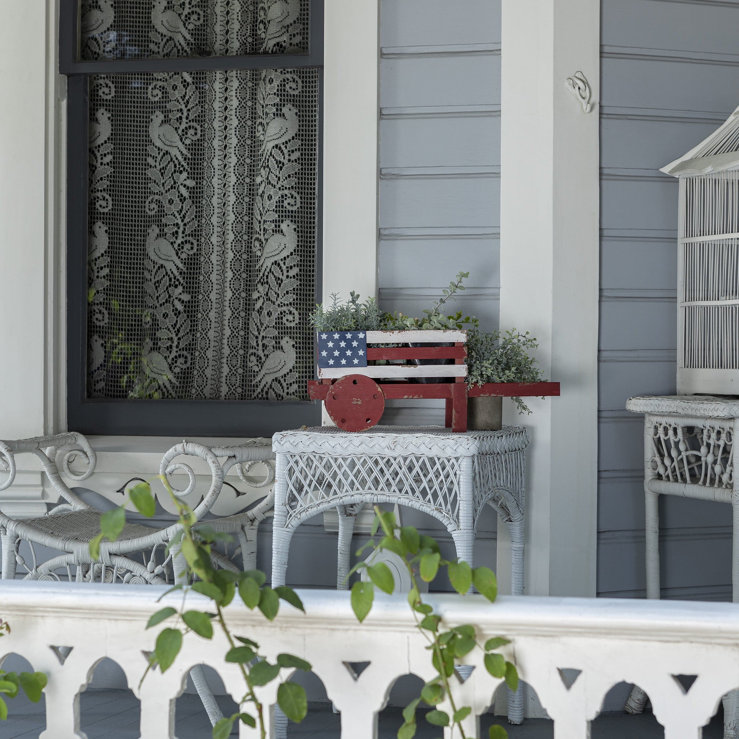 Patriotic Wooden American Flag Wheelbarrow Planter
