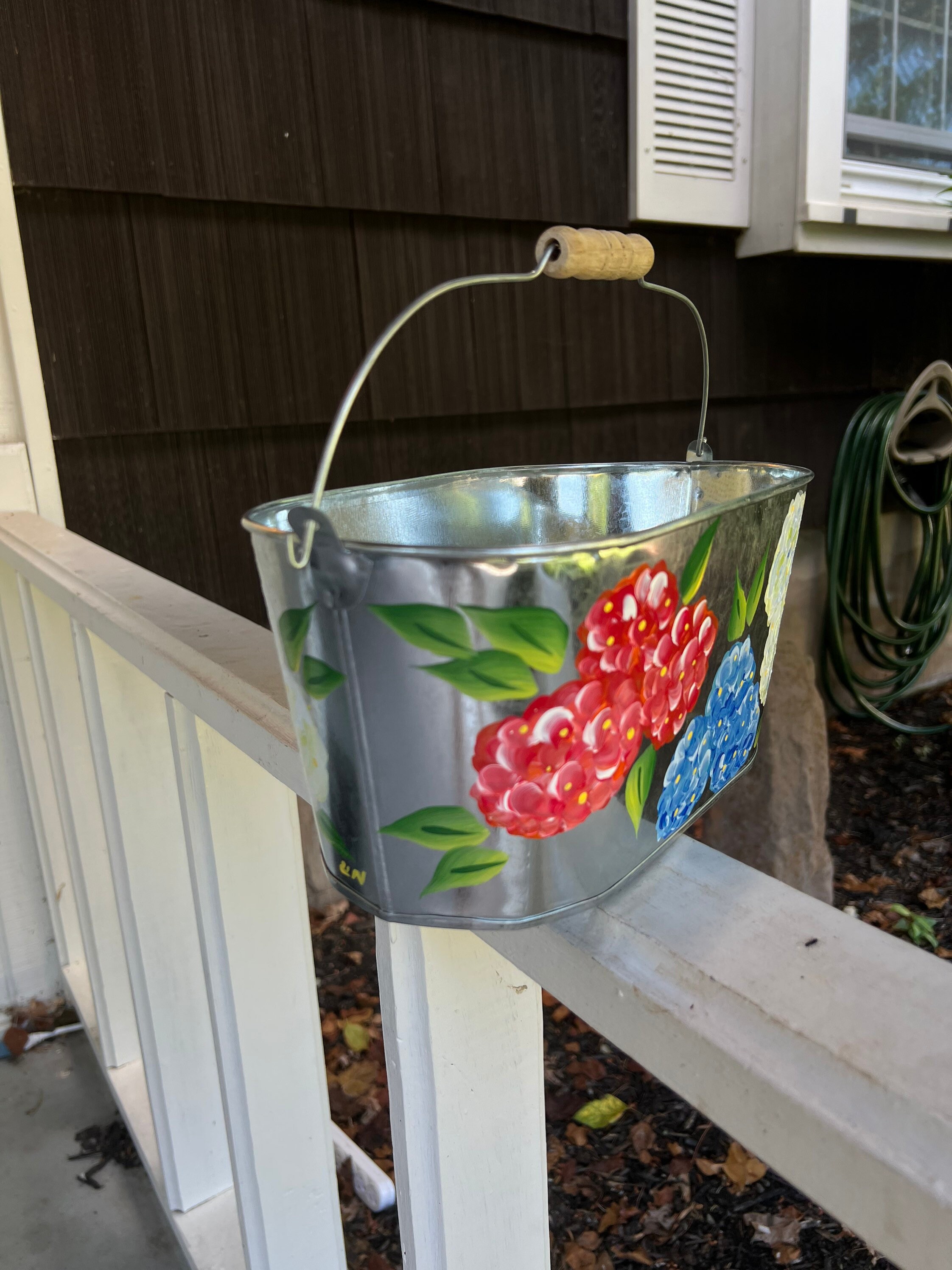 USA Flag Planter with Red, White, and Blue Hydrangeas