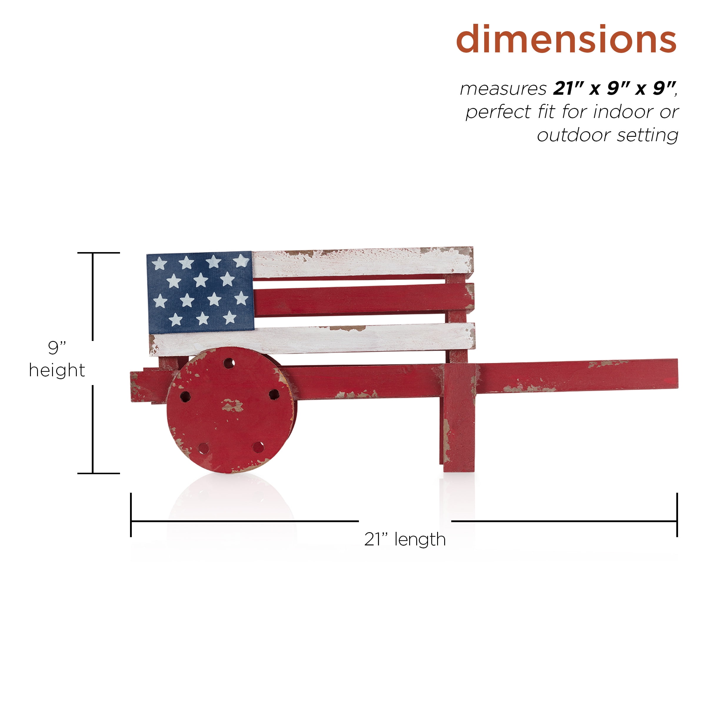 Patriotic Wooden American Flag Wheelbarrow Planter