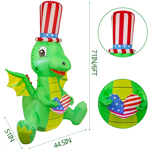 6ft Patriotic Dinosaur Inflatable with Wings