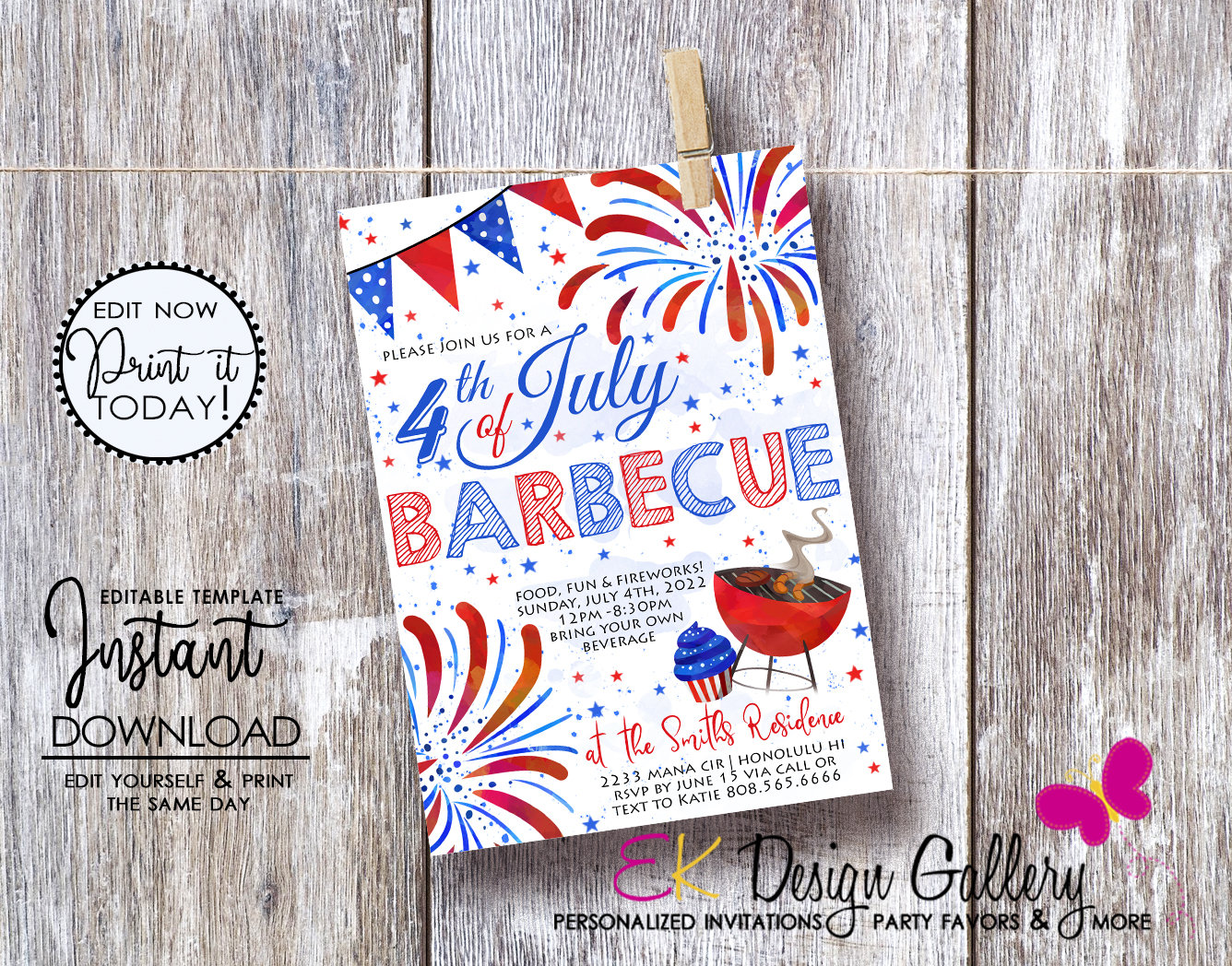 Editable Fourth of July BBQ Invitation Template
