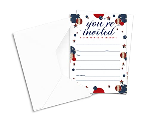 25 Pack Festive Stars Invitations for 4th July