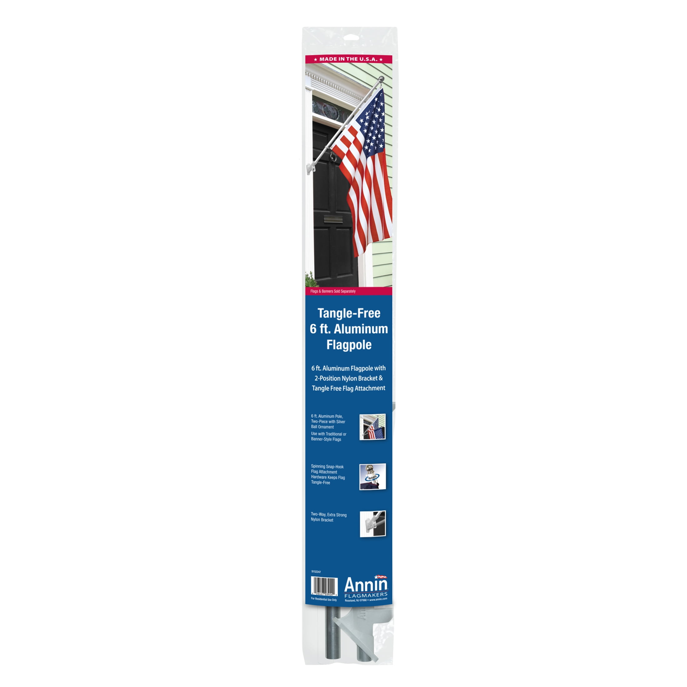 6' Aluminum Flagpole with Bracket & Ornament