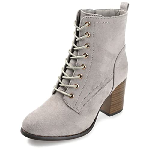 Journee Collection Womens Stacked Heel Lace-up Booties Grey, 8 Regular US