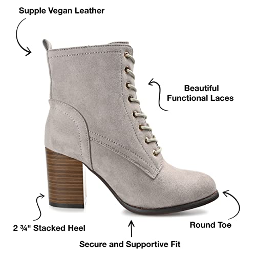 Journee Collection Womens Stacked Heel Lace-up Booties Grey, 8 Regular US