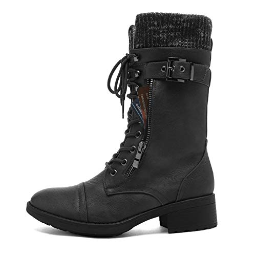 DREAM PAIRS Women's Amazon Black Mid Calf Combat Riding Boots Size 8 M US