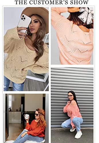 Dokotoo Womens Juniors Crewneck Fall Sweaters for Women Long Sleeve Solid Hollow Out Fashion Casual Loose Plain Chunky Knit Pullover Sweaters for Women Jumper Outerwear Khaki Small