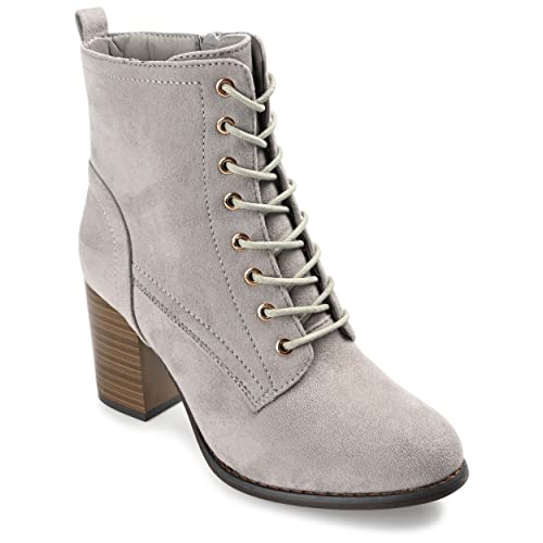 Journee Collection Womens Stacked Heel Lace-up Booties Grey, 8 Regular US