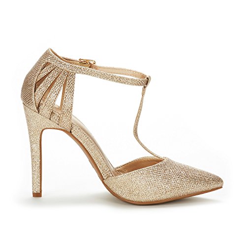 DREAM PAIRS Women's Oppointed-Mary Gold Glitter Fashion Dress High Heel Pointed Toe Wedding Pumps Shoes Size 7.5 M US