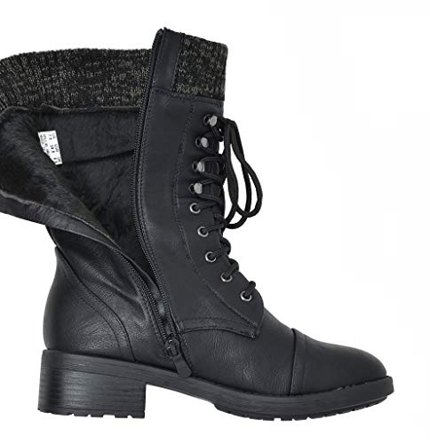 DREAM PAIRS Women's Amazon Black Mid Calf Combat Riding Boots Size 8 M US