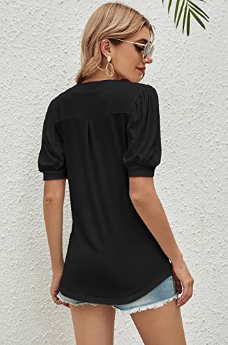 Romanstii Women's Classic-Fit Short Sleeve V-Neck T-Shirt,Black,L
