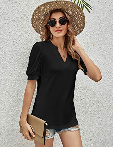 Romanstii Women's Classic-Fit Short Sleeve V-Neck T-Shirt,Black,L