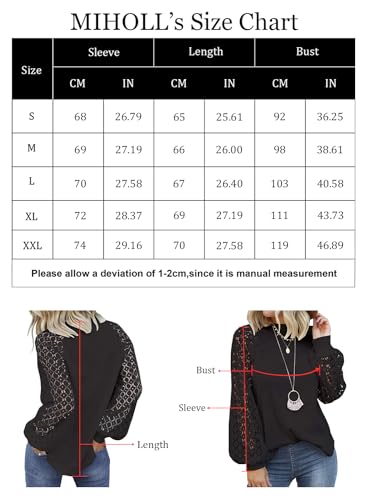 MIHOLL Women's Long Sleeve Tops Lace Casual Loose Blouses T Shirts (Black, Large)