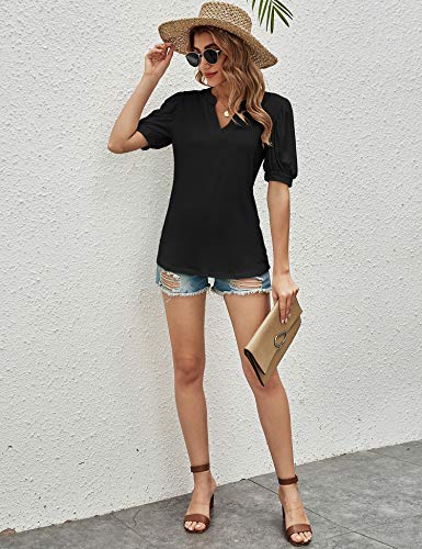 Romanstii Women's Classic-Fit Short Sleeve V-Neck T-Shirt,Black,L
