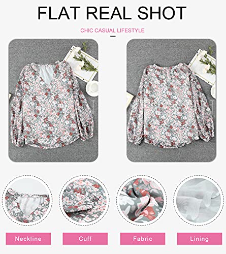 SHEWIN Womens Floral V-Neck Boho Top, US 12-14(L), Casual Long Sleeve Loose Fit, Multicolor