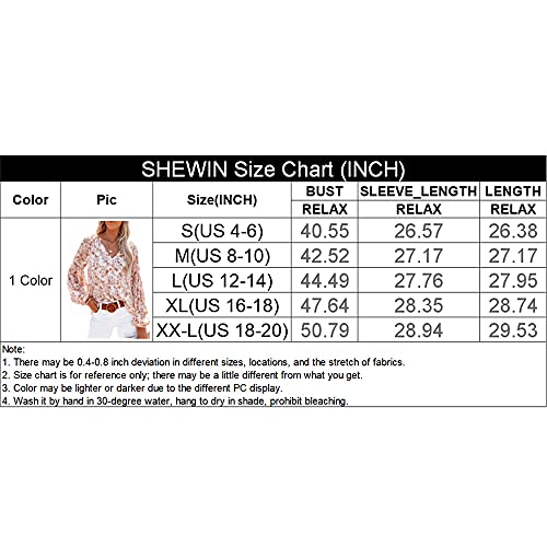 SHEWIN Womens Floral V-Neck Boho Top, US 12-14(L), Casual Long Sleeve Loose Fit, Multicolor