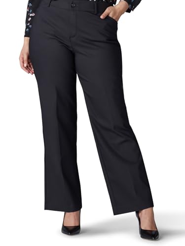 Lee Women's Plus Size Flex Motion Regular Fit Trouser Pant, Black, 20