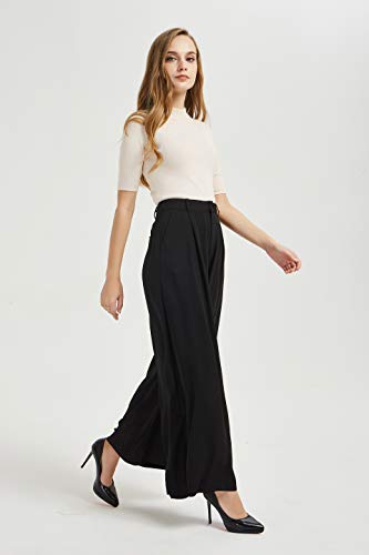 Tronjori Women High Waist Casual Wide Leg Long Palazzo Pants Trousers Regular Size(M, Black)