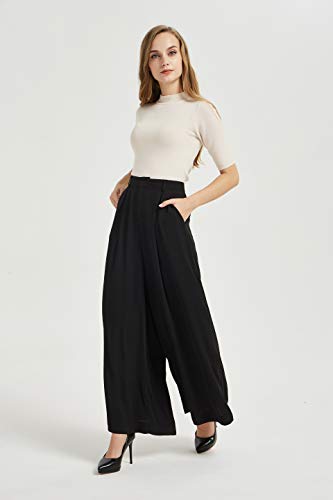 Tronjori Women High Waist Casual Wide Leg Long Palazzo Pants Trousers Regular Size(M, Black)
