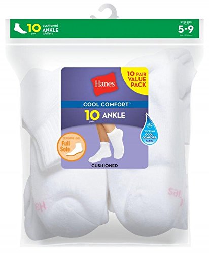 Hanes womens 10-pair Value Pack Crew fashion liner socks, White, 8 12 US