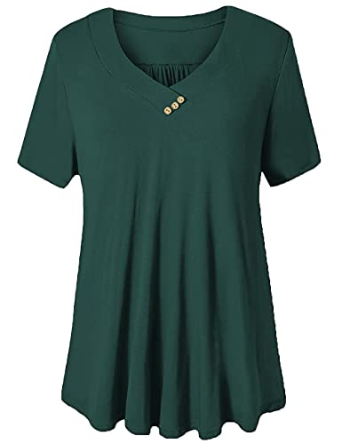 U.Vomade Womens Plus Size Tops Summer Short Sleeve V Neck Solid Color Tunic Tops Dark Green 3XL