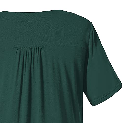 U.Vomade Womens Plus Size Tops Summer Short Sleeve V Neck Solid Color Tunic Tops Dark Green 3XL