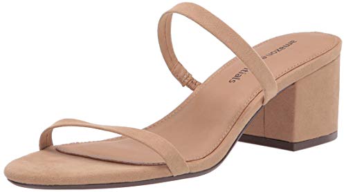 Amazon Essentials Women's Thin Two Strap Heeled Slide, Tan, 9.5