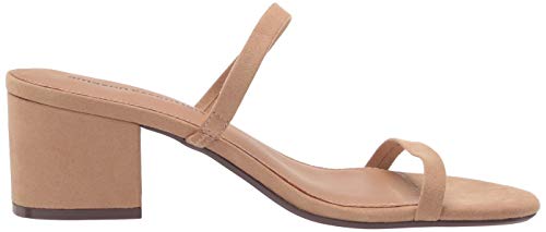 Amazon Essentials Women's Thin Two Strap Heeled Slide, Tan, 9.5