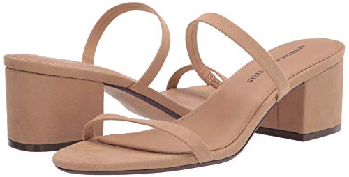 Amazon Essentials Women's Thin Two Strap Heeled Slide, Tan, 9.5