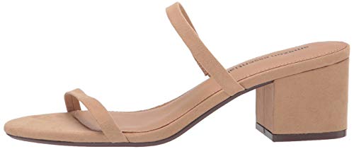 Amazon Essentials Women's Thin Two Strap Heeled Slide, Tan, 9.5
