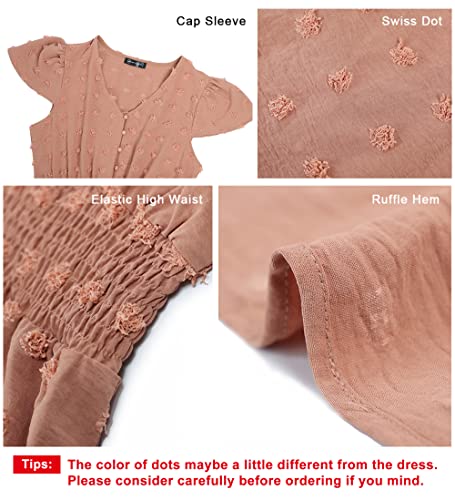 PRETTYGARDEN Womens Boho Dress Short Sleeve V Neck Ruffle Tiered Maxi Dress Swiss Dot Smocked Dress Beach Flowy Long Dress(X-Large, Brown)