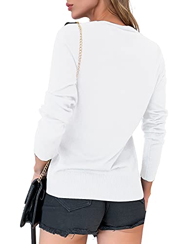 a.Jesdani White Cardigans for Women Cardigan Sweater Button Down V Neck Long Sleeve Soft White M
