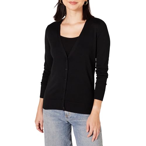 Amazon Essentials Women's Lightweight Vee Cardigan Sweater (Available in Plus Size), Black, Large